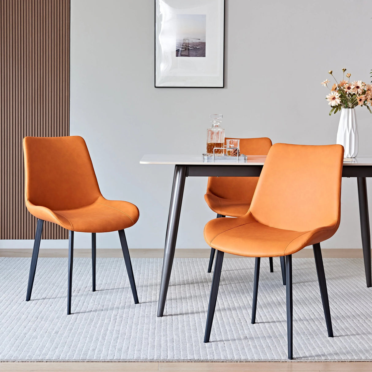 Set Of 2 Orange PU Leather Dining Chairs With Metal Legs - Omega Lifestyles