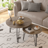Set of 2 Rustic Brown Round Nesting Coffee Tables - Sleep Galleria