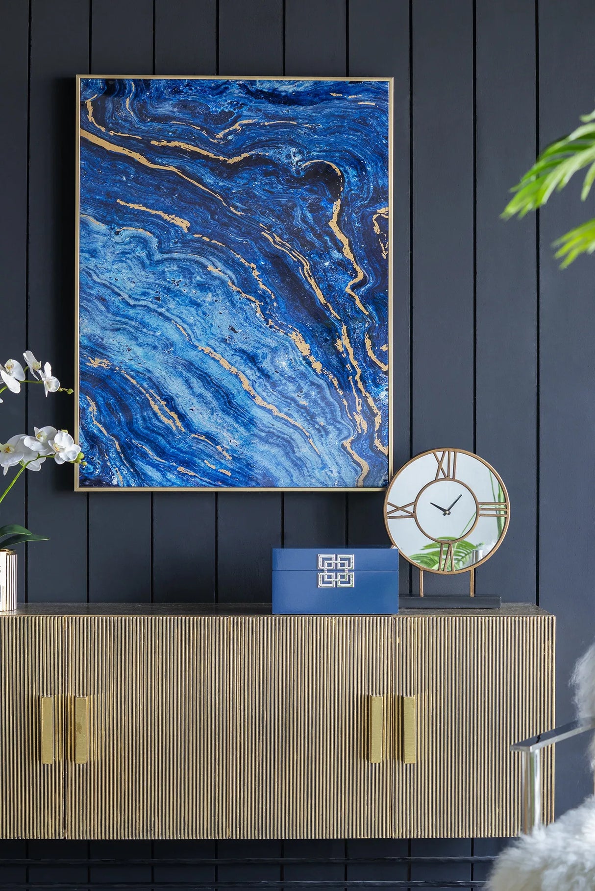 Set Of 2 Blue And Gold Framed Art Panels - Omega Lifestyles