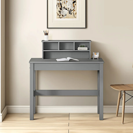 Gray Wood Rectangular Writing Desk With Hutch Storage - Omega Lifestyles