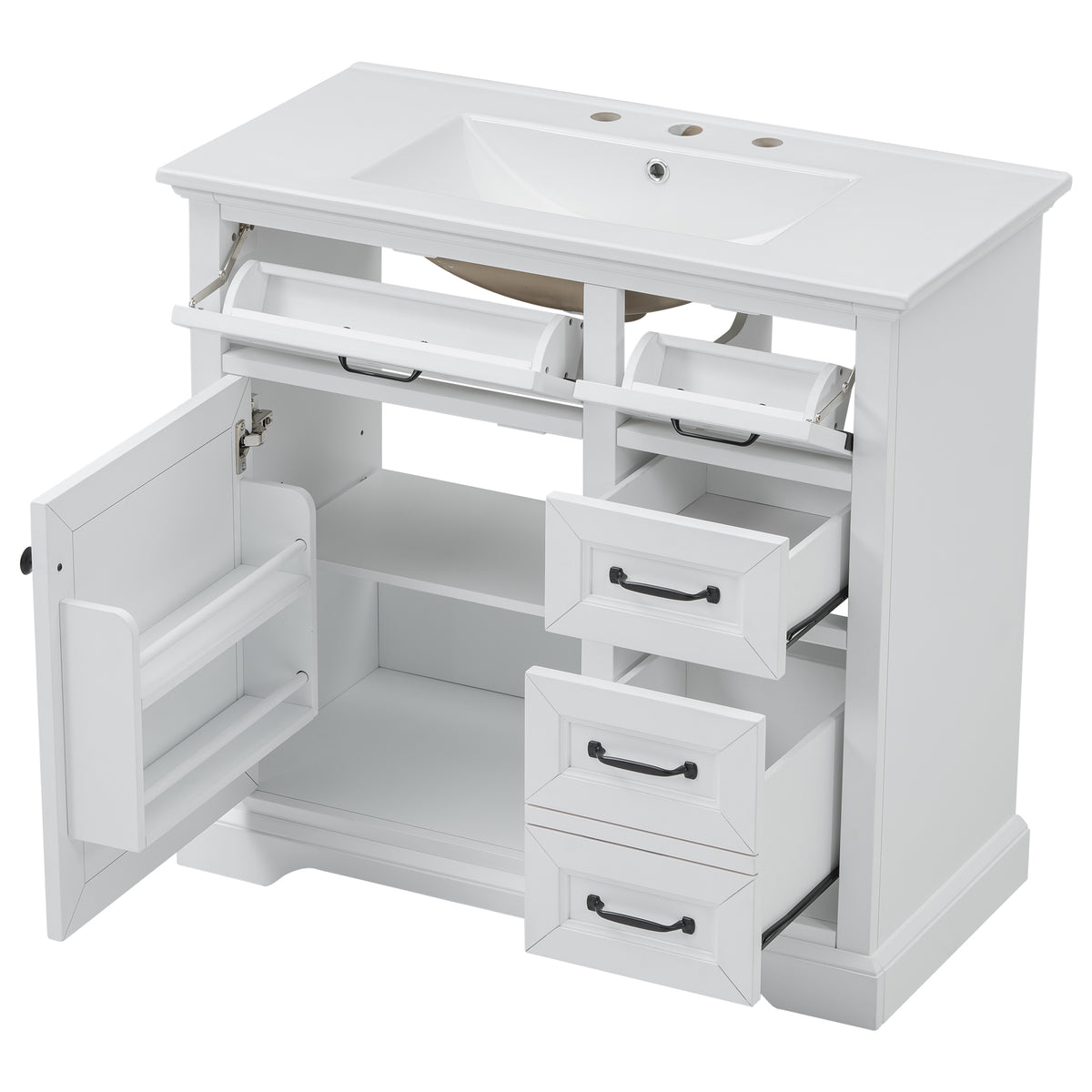 Modern White Ceramic Sink Bathroom Vanity With Drawers