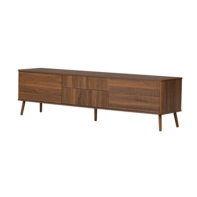 70-Inch Walnut Fluted Modern TV Stand With Storage - Omega Lifestyles