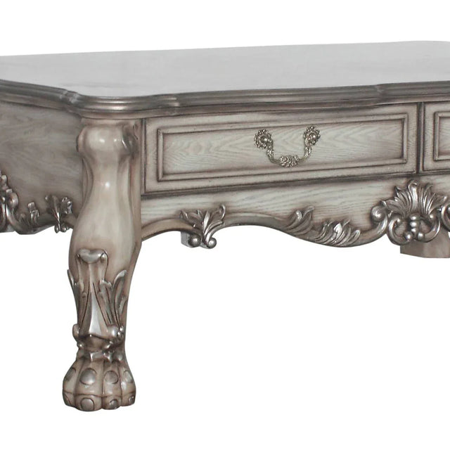 Vintage Ivory Resin Wood Storage Coffee Table With Drawers - Omega Lifestyles