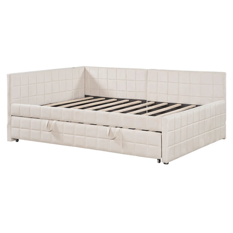 Full Upholstered L-Shaped Daybed With Twin Trundle and USB Ports - Omega Lifestyles