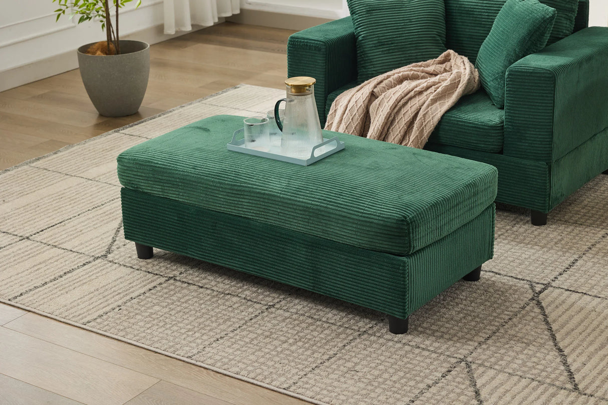 Green Corduroy Chaise Lounge Chair With Ottoman - Omega Lifestyles