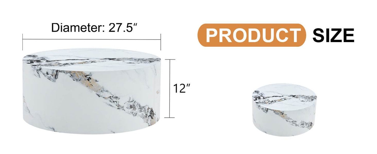 12-Inch White Patterned Cylindrical MDF Coffee Table - Omega Lifestyles