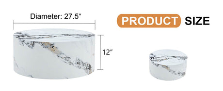 12-Inch White Patterned Cylindrical MDF Coffee Table - Omega Lifestyles