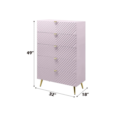 Pink High Gloss Wave Pattern 5-Drawer Chest - Omega Lifestyles
