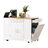 Fluted Rubber Wood Kitchen Island With Tilt-Out Trash Can - Omega Lifestyles