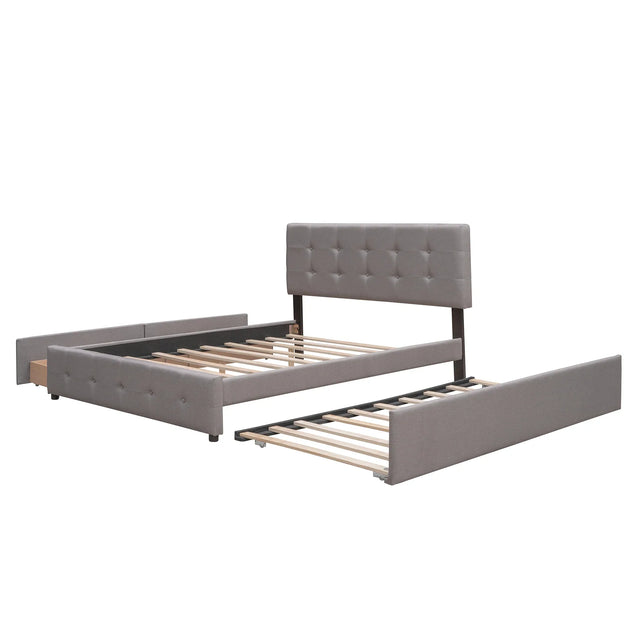 Upholstered Platform Bed With Drawers And Twin XL Trundle - Omega Lifestyles