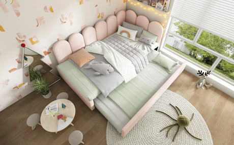 Pink Velvet Twin Daybed With Pull-Out Trundle Bed - Omega Lifestyles