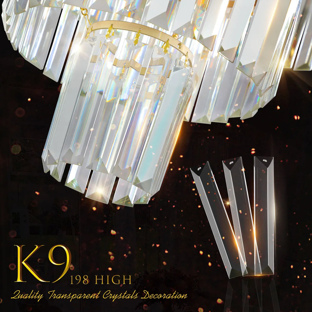 Luxury 4-Tier Crystal Chandelier 12-Light Gold Pendant Light - Omega Lifestyles