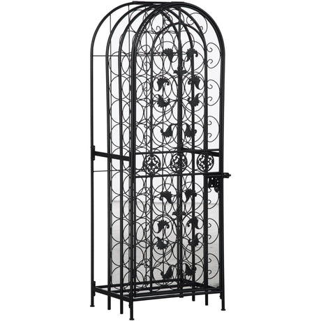 Lockable Wrought Iron Wine Rack With Renaissance Scrollwork - Omega Lifestyles