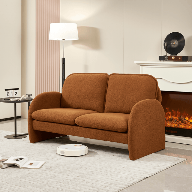 Sherpa Fabric Plush Foam Cushion Loveseat Sofa - Omega Lifestyles