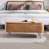 Camel Faux Fur Storage Ottoman Bench With Gold Legs - Omega Lifestyles