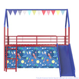 Twin Metal Junior House Loft Bed With Slide And Curtain - Omega Lifestyles