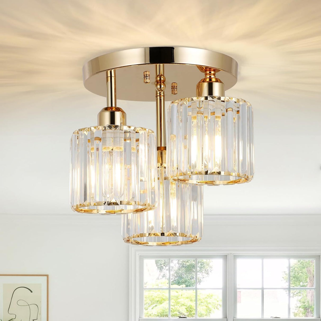 Modern 3-Light Crystal Semi Flush Mount Ceiling Light