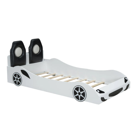 Twin Race Car-Shaped Wood Platform Bed With LED - Omega Lifestyles
