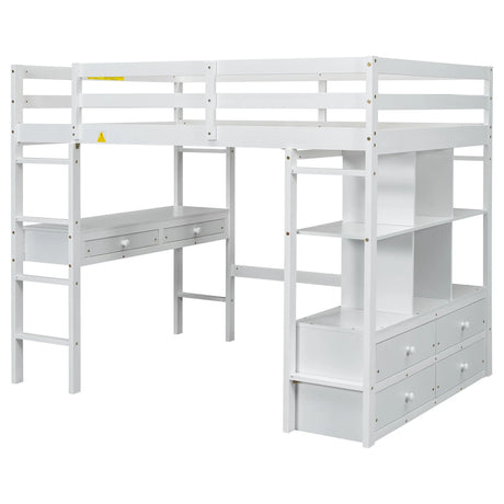 Full White Pine Full Loft Bed With Built-In Desk - Omega Lifestyles