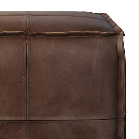 Distressed Dark Brown Vegan Faux Leather Square Pouf - Omega Lifestyles