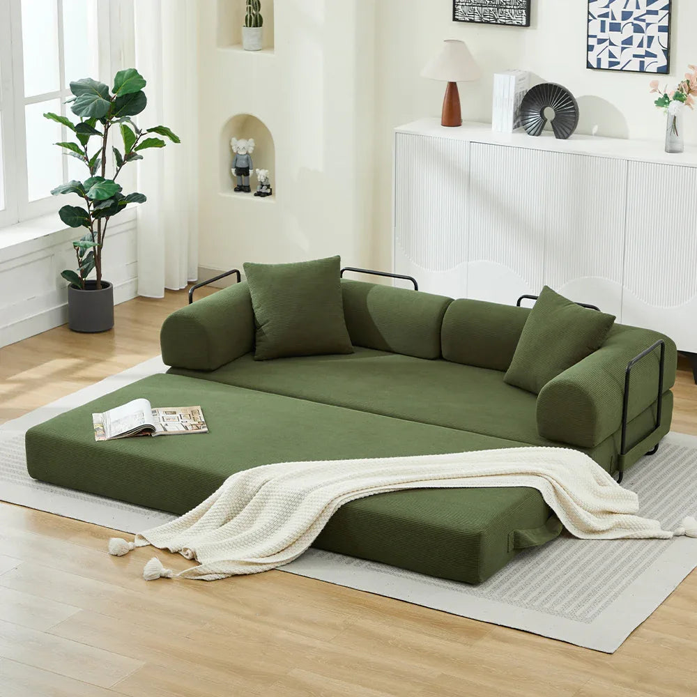 Corduroy 3-Seater Folding Sofa Bed With Pillows - Omega Lifestyles