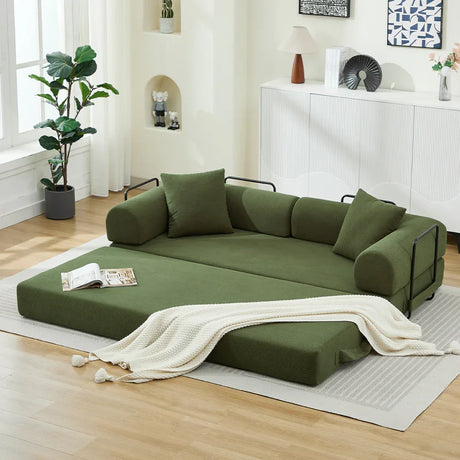 Corduroy 3-Seater Folding Sofa Bed With Pillows - Omega Lifestyles