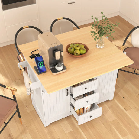 Folding Kitchen Island Cart With Power Outlet and Storage - Omega Lifestyles