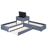 L-Shaped Upholstered Twin Platform Bed With Trundle Desk - Omega Lifestyles