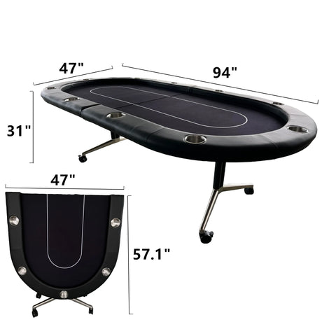 Foldable Modern 10-Inch 10-Player Poker Table - Omega Lifestyles