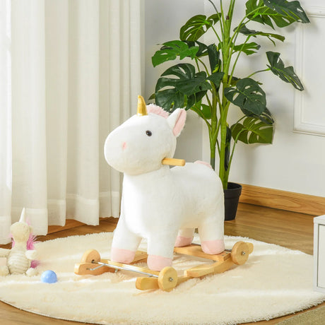 Plush 2-in-1 Rolling Unicorn Plush Rocking Horse - Omega Lifestyles