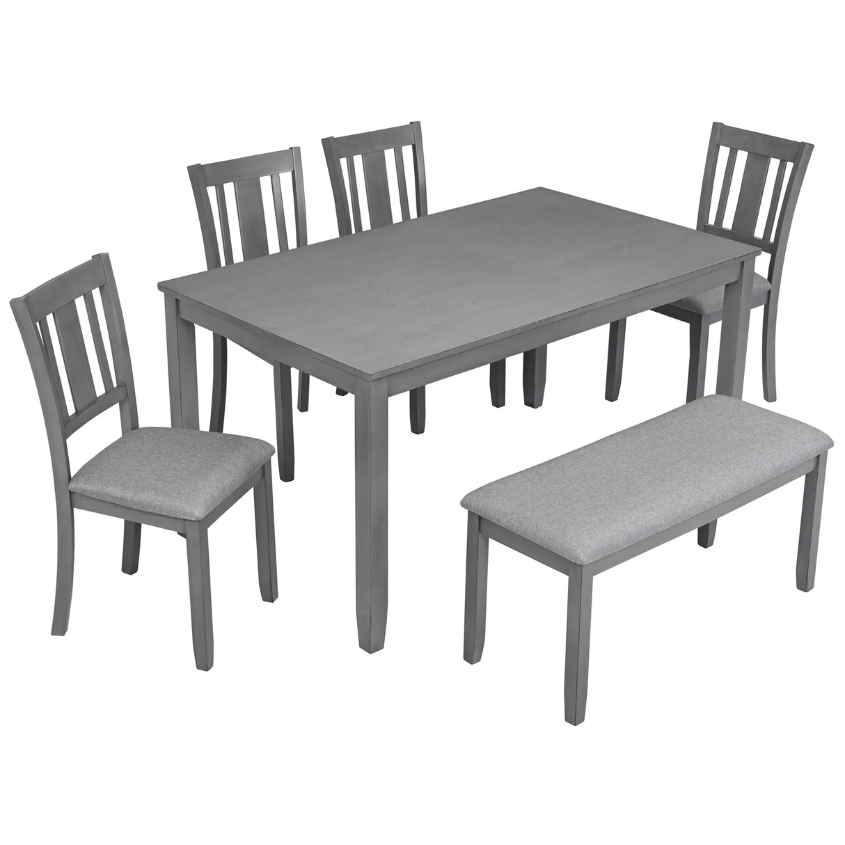 6-Piece Gray Acacia Wood Dining Table Set With Bench - Omega Lifestyles
