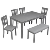 6-Piece Gray Acacia Wood Dining Table Set With Bench - Omega Lifestyles