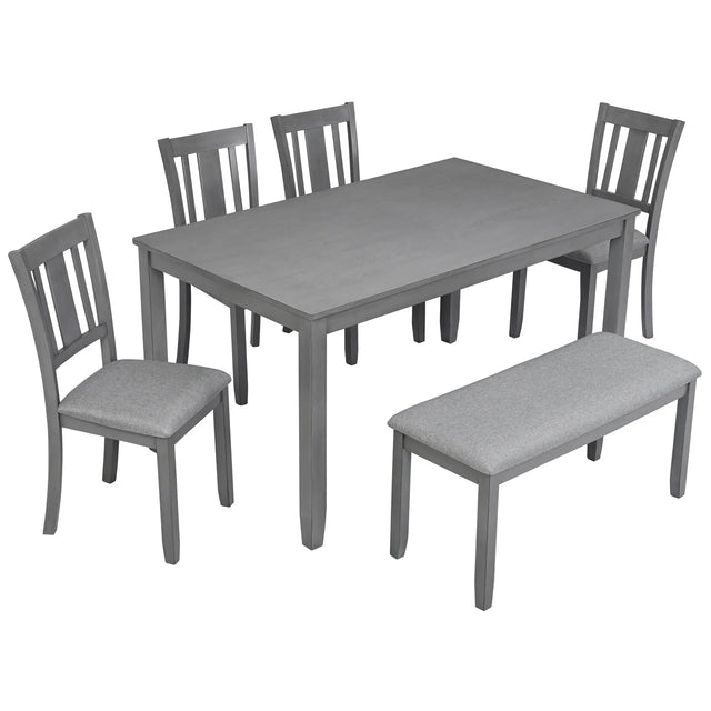 6-Piece Gray Acacia Wood Dining Table Set With Bench - Omega Lifestyles