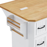 Rustic White Rubber Wood Rolling Kitchen Island Cart - Omega Lifestyles