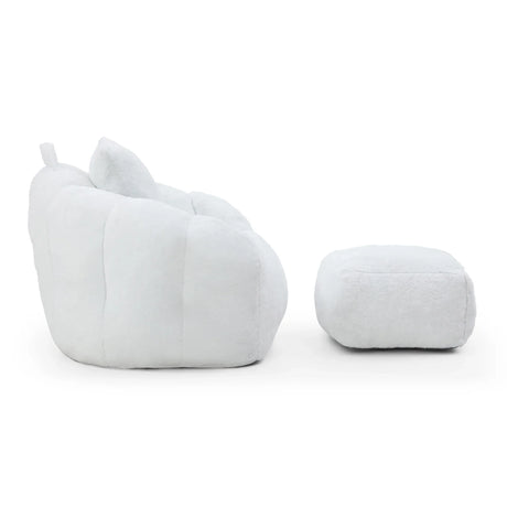 Shell-Shaped Faux Fur Foam Filled Bean Bag Chair With Footstool - Omega Lifestyles