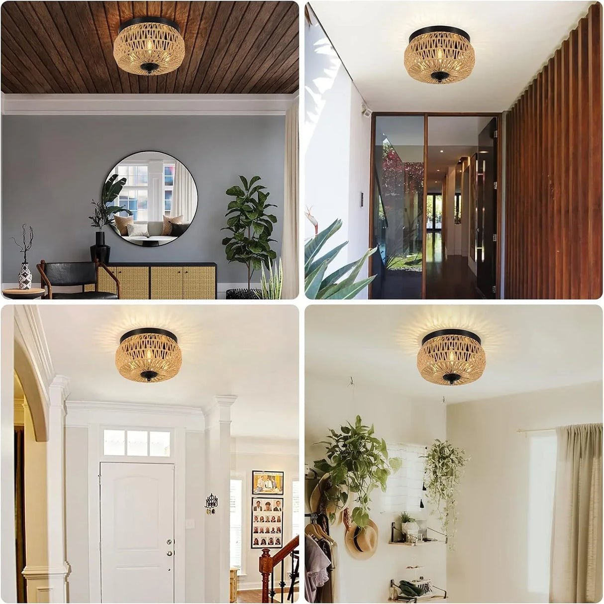 Hand-Woven Rattan Flush Mount 3-Light Ceiling Fixture - Omega Lifestyles