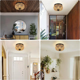 Hand-Woven Rattan Flush Mount 3-Light Ceiling Fixture - Omega Lifestyles