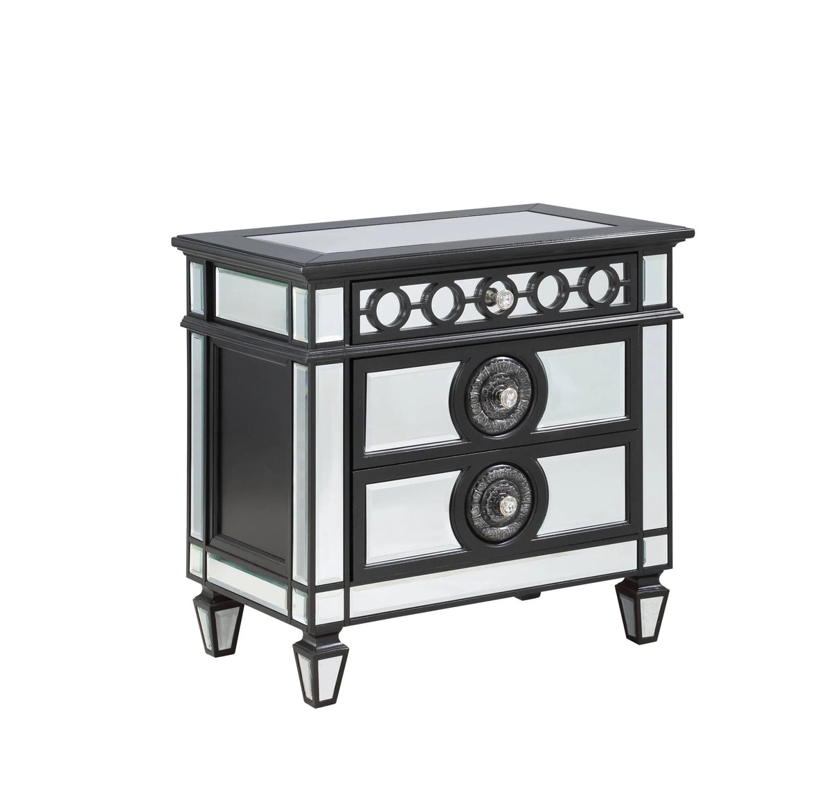 Mirrored Black Silver Finish Two-Drawer Nightstand - Omega Lifestyles