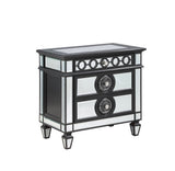 Mirrored Black Silver Finish Two-Drawer Nightstand - Omega Lifestyles