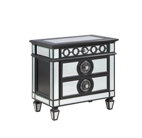 Mirrored Black Silver Finish Two-Drawer Nightstand - Omega Lifestyles