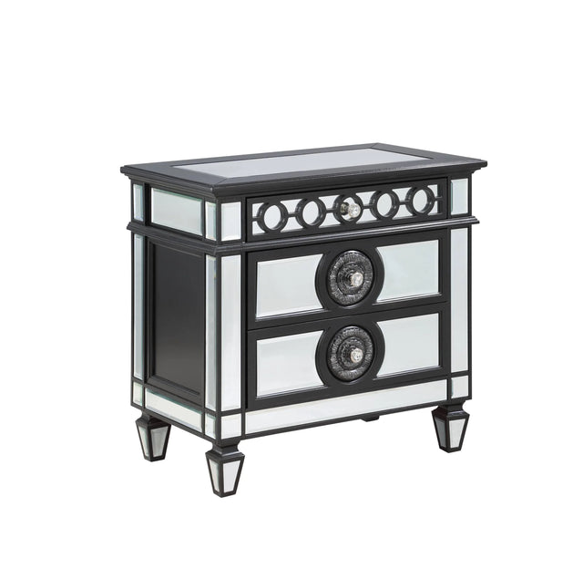 Mirrored Black Silver Finish Two-Drawer Nightstand - Omega Lifestyles