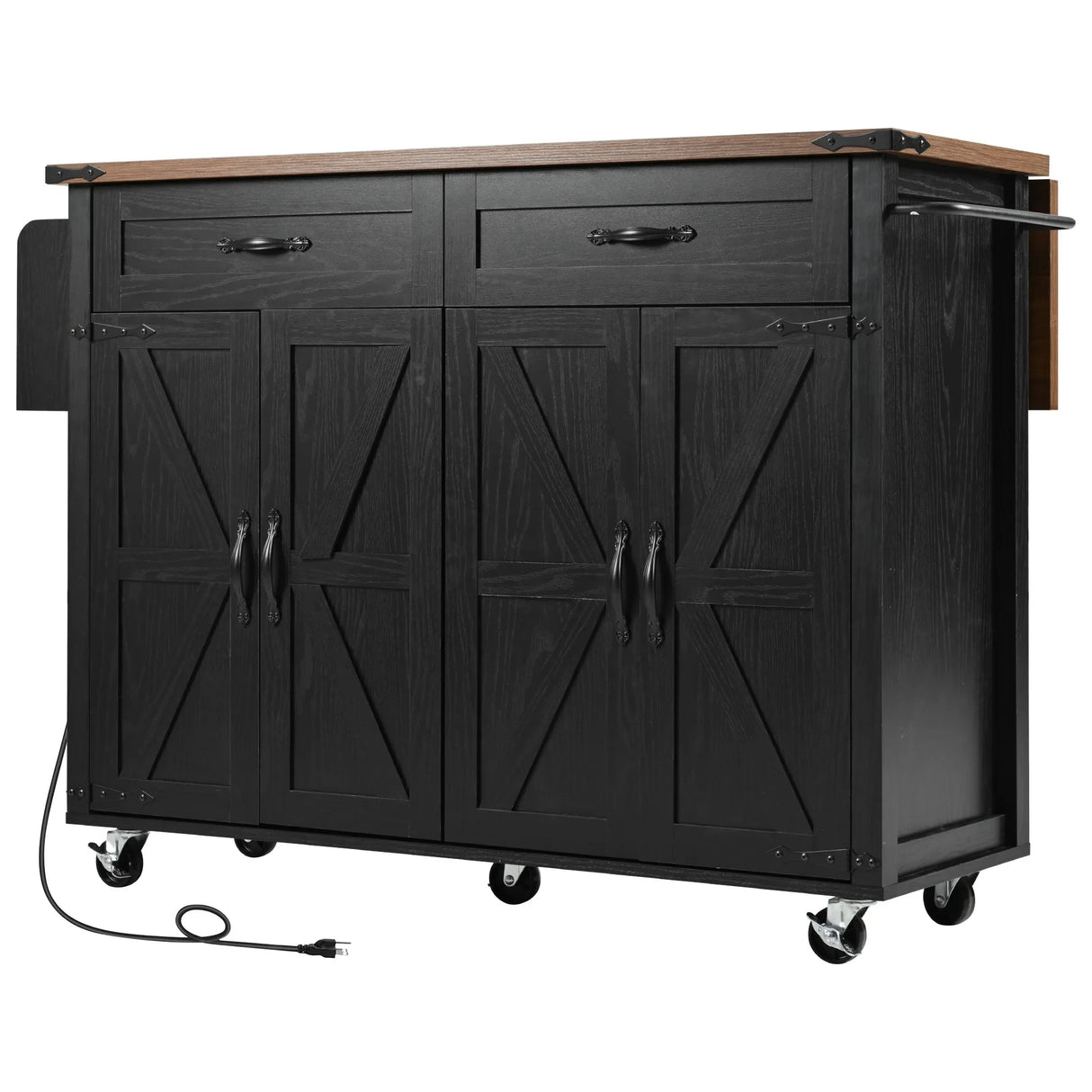 Farmhouse Style Rolling Kitchen Island With Power Outlet - Omega Lifestyles