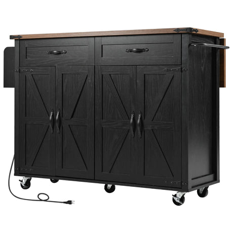 Farmhouse Style Rolling Kitchen Island With Power Outlet - Omega Lifestyles