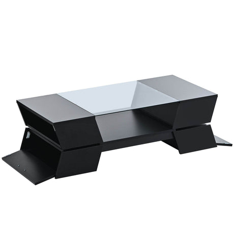 Modernist 2-Tier Black Tempered Glass Coffee Table - Sleep Galleria