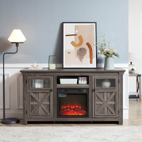 Farmhouse Fireplace TV Stand Console Cabinet Gray - Sleep Galleria