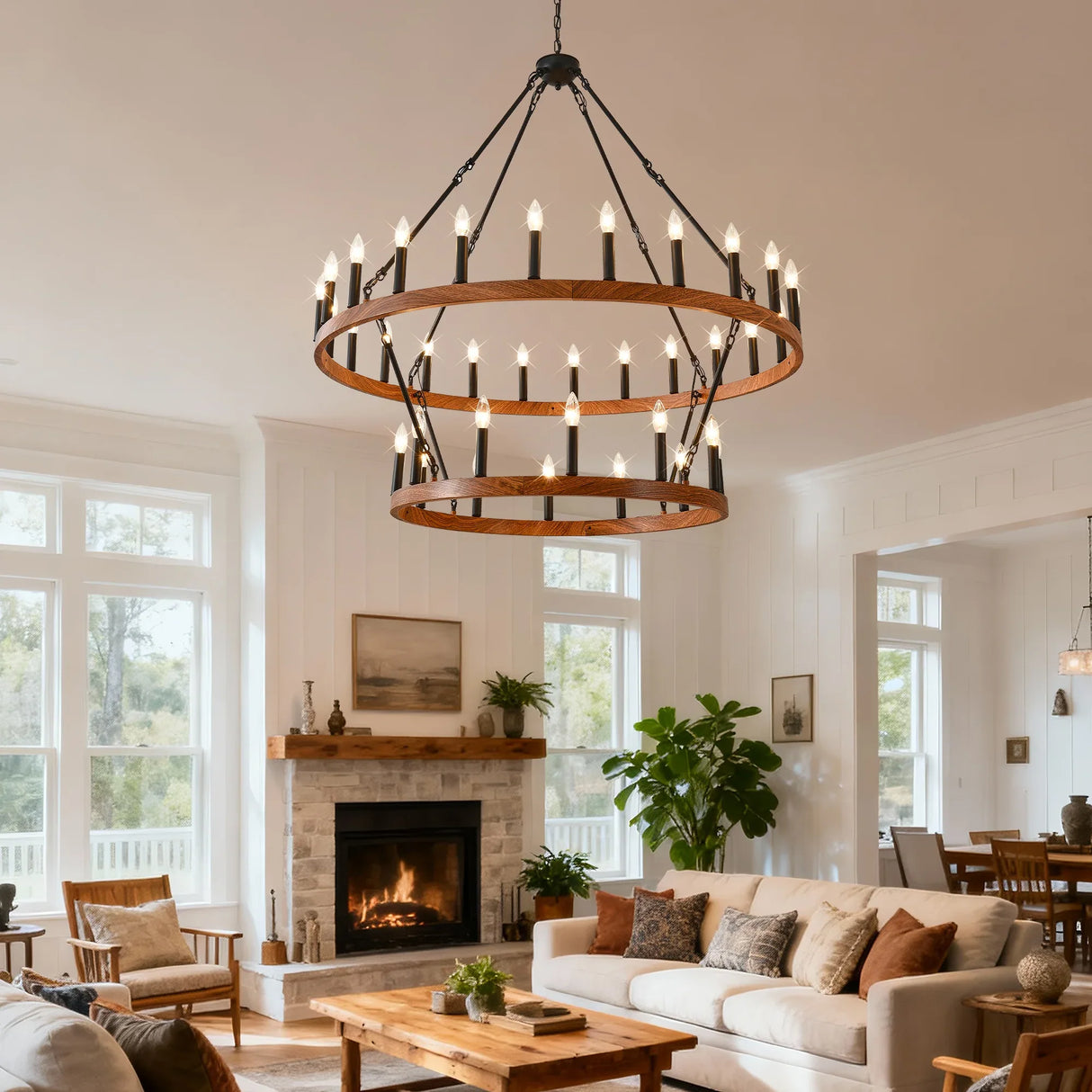 Large 36-Light Wagon Wheel Farmhouse Chandelier - Omega Lifestyles