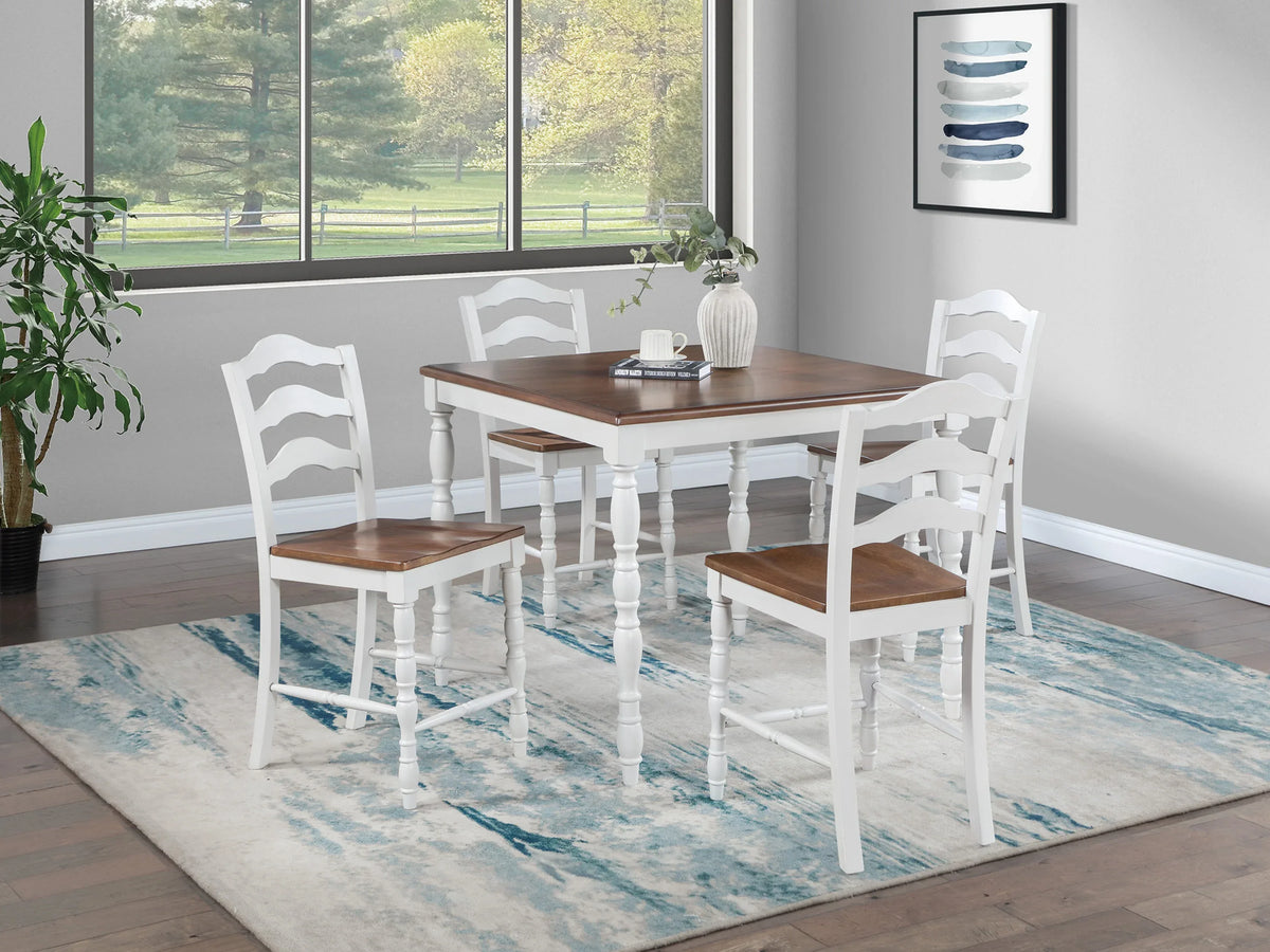 5-Piece Farmhouse White Oak Counter Height Dining Set - Omega Lifestyles