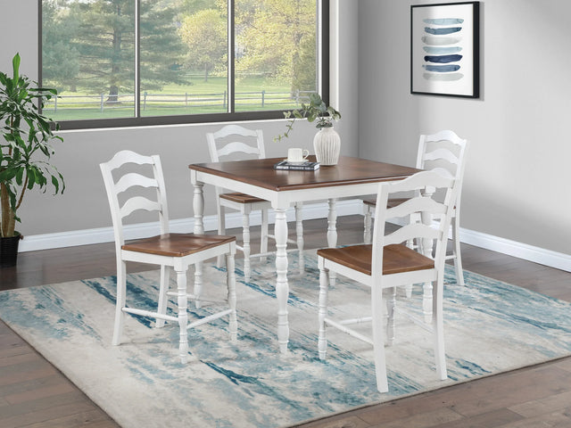 5-Piece Farmhouse White Oak Counter Height Dining Set - Omega Lifestyles