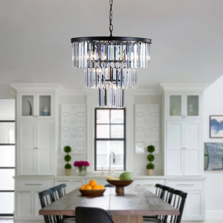 Luxury 3-Tier Crystal Chandelier Black Iron Pendant Light - Omega Lifestyles