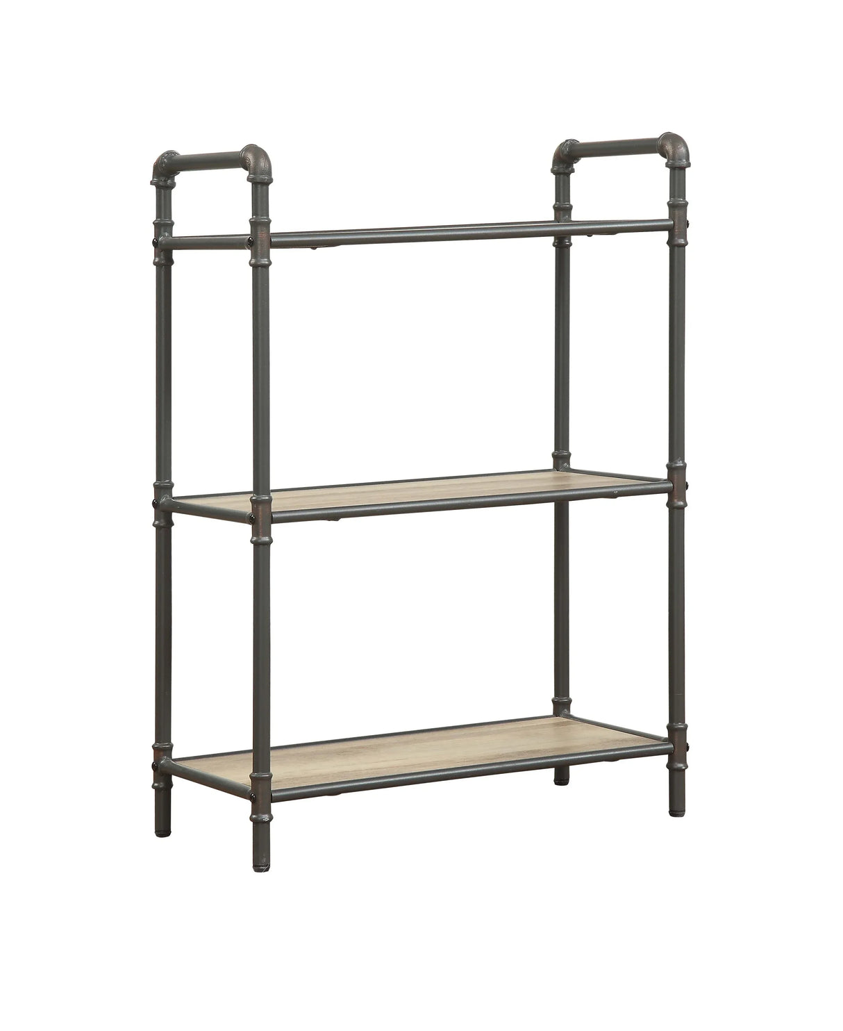 Industrial Gray Oak 3-Tier Metal Bookshelf Storage Unit - Omega Lifestyles